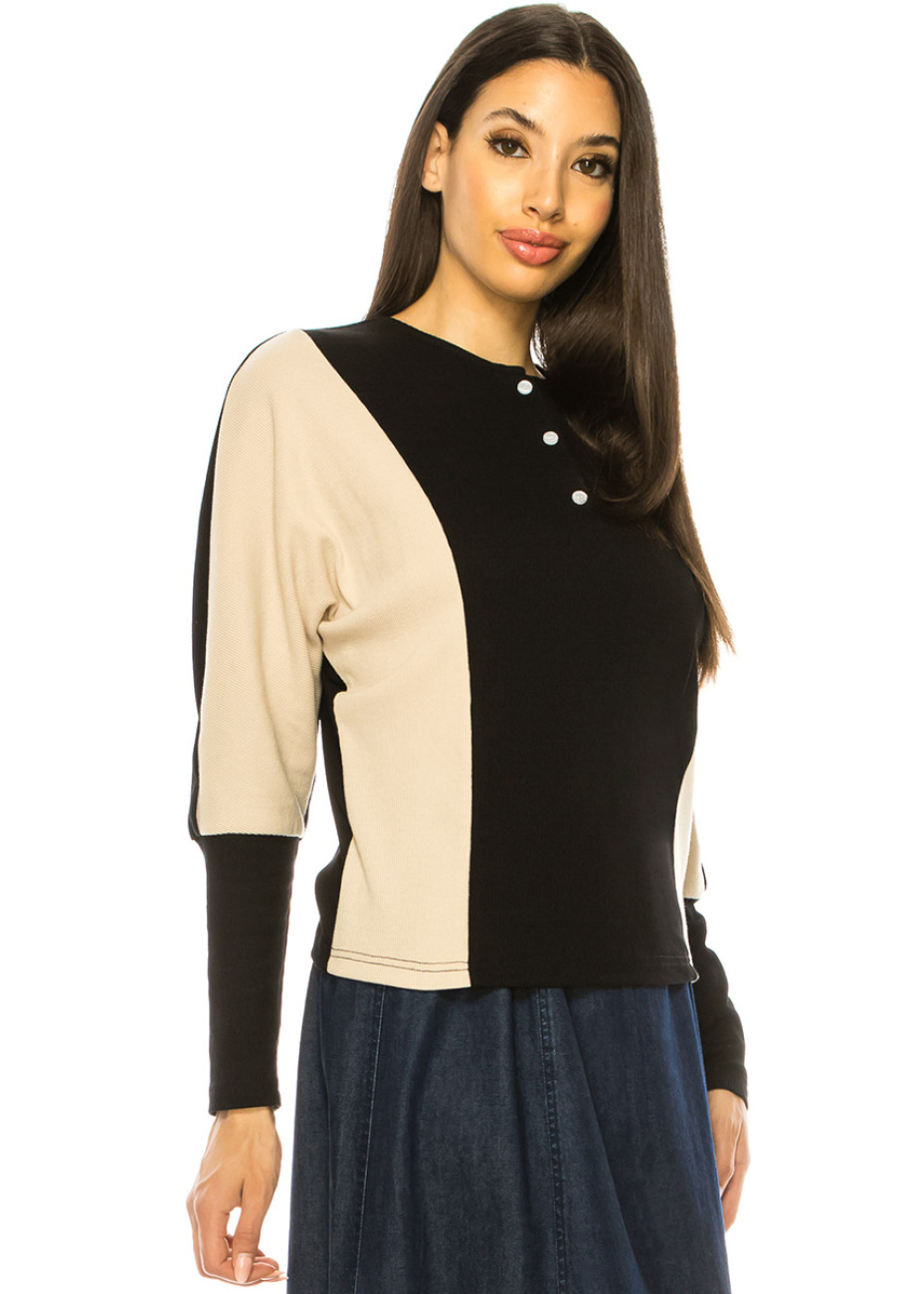 Beige And Black Long Sleeves T-Shirt | Modest Women Clothing